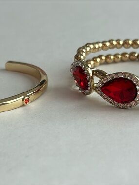 Gold-Tone Stretch Bracelet Set with Red Crystal Accents